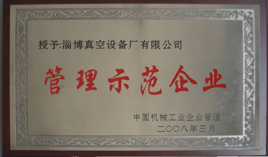 2008年3月，公司被中國(guó)機(jī)械工業(yè)企業(yè)管理協(xié)會(huì)授予“管理示范企業(yè)”